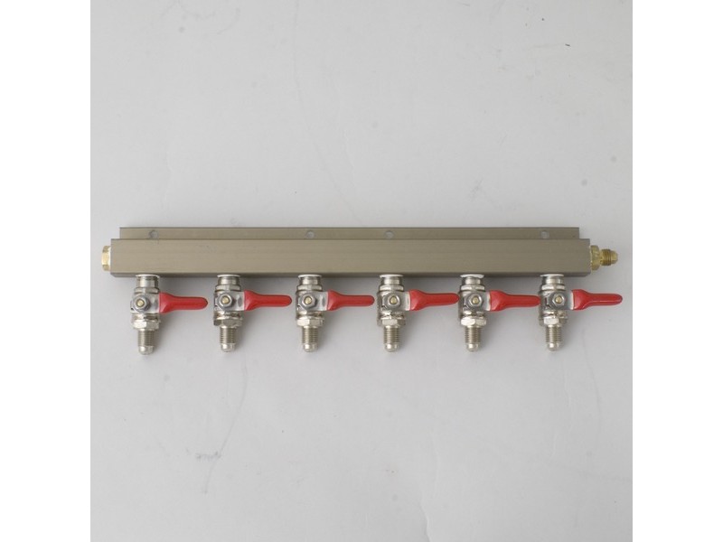 CO2 Distributor 6-Way w/ 1/4" MFL shutoffs