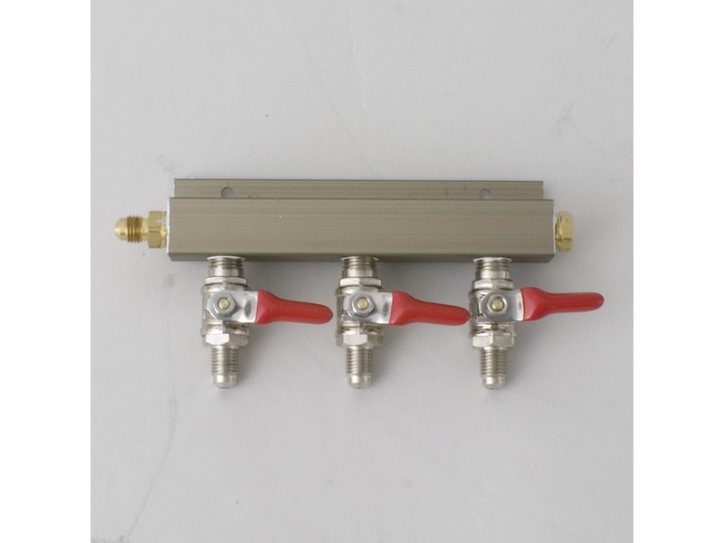 CO2 Distributor 3-Way w/ 1/4" MFL shutoffs