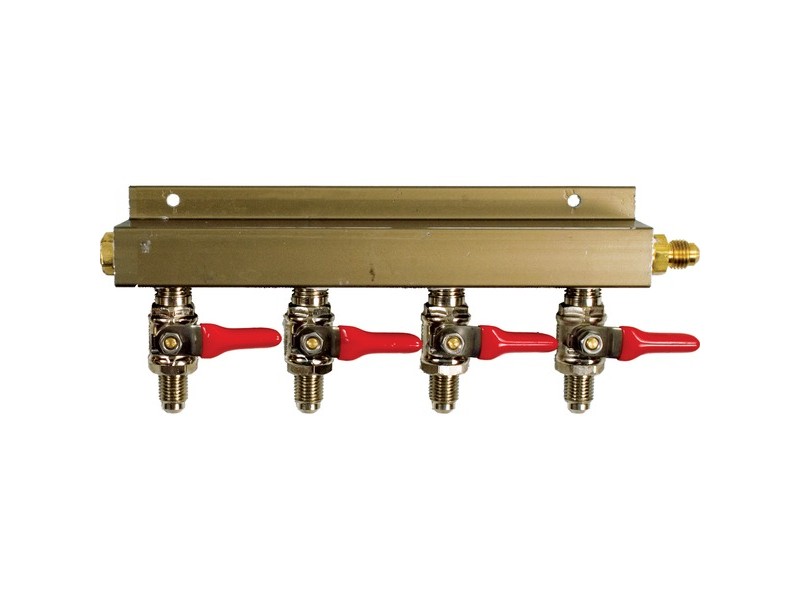 CO2 Distributor 4-Way w/ 1/4" MFL shutoffs